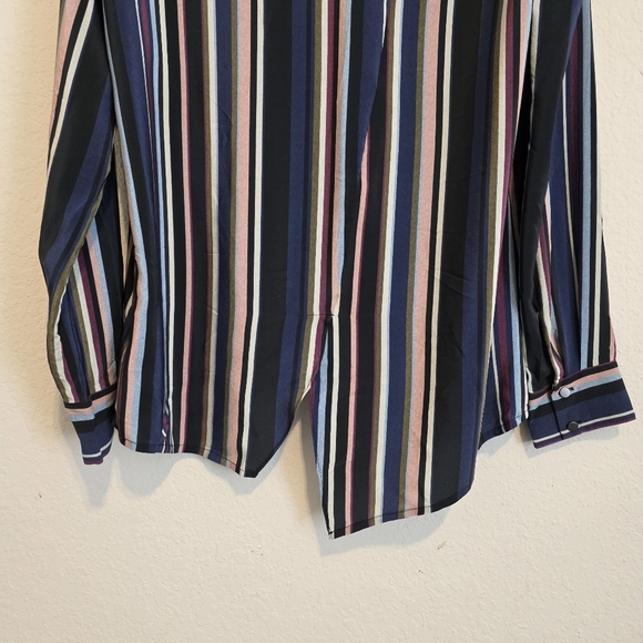 NWT Nicole Miller Artelier 100% Silk Blouse Striped Asymmetrical Top MSRP $275 - Picture 15 of 16